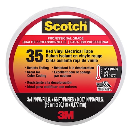 Scotch 3M Scotch 3/4 in. W X 66 ft. L Red Vinyl Electrical Tape 10810-DL-2W